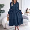 GMXIA Autumn and Winter Lapel Casual Loose Long-sleeved Ruffled Shirt Dress for Women