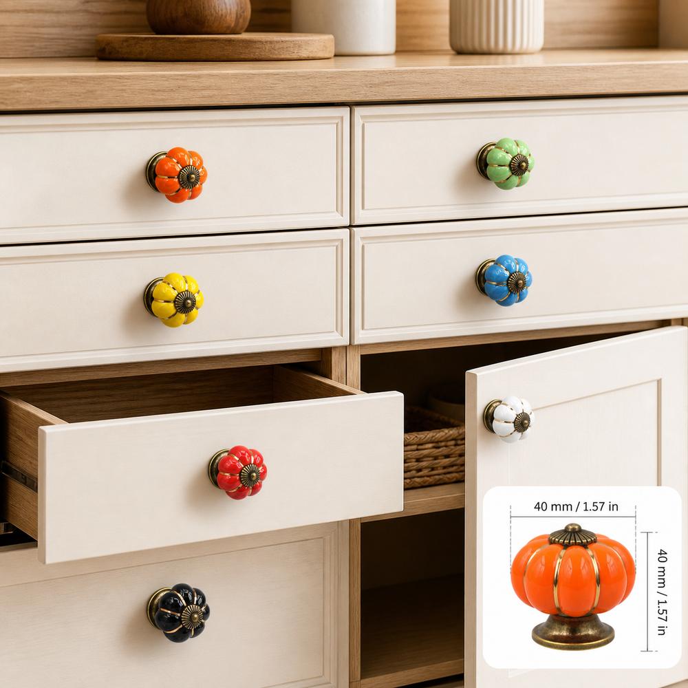New Pumpkin Shape Cabinet Handles Single Hole Colorful Door Knobs Decorative Rustic Finish Drawer Pulls Drawer Hardware