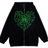 Colored Spider Web Street Hip Hop Gothic Harajuku Y2k Black Zipper Hoodie Women, Harajuku Jacket Sweater Women