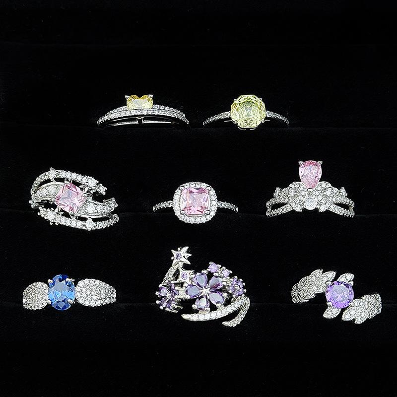 Atmospheric Luxury Colored Treasure Wings Flower Bow With Diamond Opening Ring Niche Stacked Ring Woman