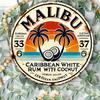 Vintage Malibu Rum Kokosový Hliníkový Nástěnný Značka Retro Tropická Dekorace s Palmami Design Západu Slunce Perfektní pro Domácí Bar