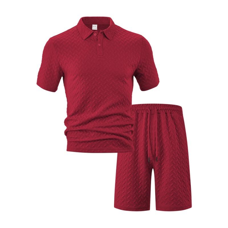 Mens Summer Jacquard Polo T Shirt And Shorts Casual Set
