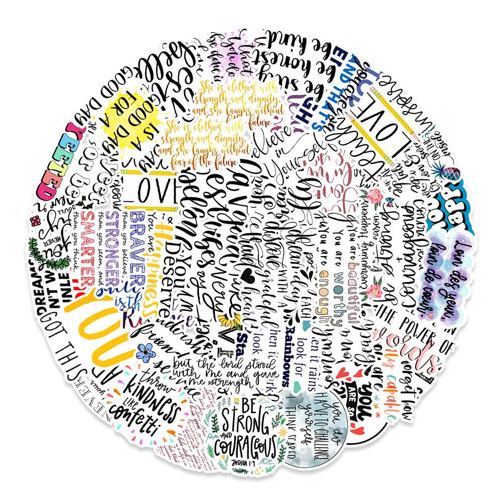 50 Black and White English Phrases Graffiti Stickers Helmet Mobile Phone Motorcycle Computer Decoration Stickers