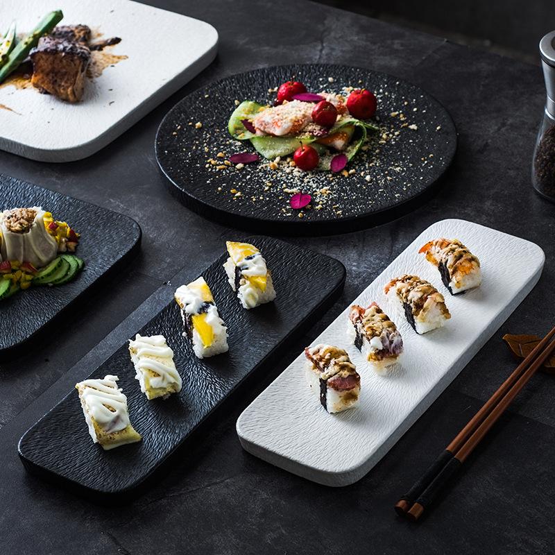 Japanese Frosted Stone Pattern Ceramic Flat Plate High-End Square Plate Steak Plate Home Western Plate Restaurant Dessert Tray