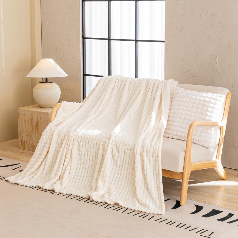 New Luxury Jacquard Taffy Fleece Blanket Solid Color Multi Use Throw for Sofa Office Nap  Air Conditioning