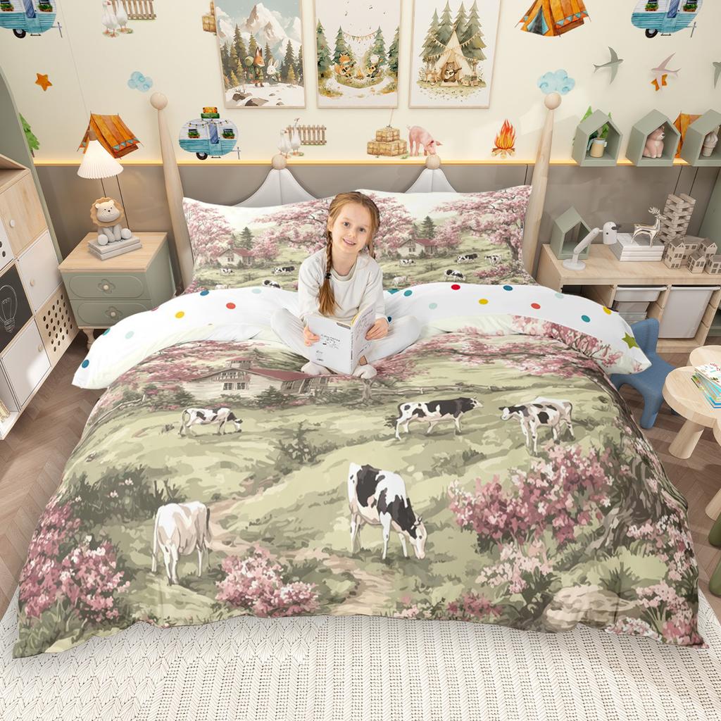 Homewish Cute Animal Duvet Cover Set 2Pcs/3Pcs For Kids Boys Girls Frog Dog Cow Bedding Set Rabbit Cat Fox Comforter Cover Set