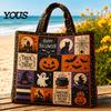 Katzenmotiv Wiederverwendbare Einkaufstasche Halloween Gesteppte Tragetasche, Kürbis Geist Aufdruck Schulter Leichte Pendler Tasche Polyester Handtasche für Freizeit