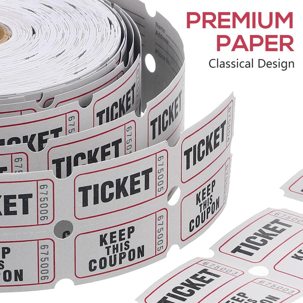 NOLITOY Event Raffle Coupon Lottery Game Sequential Roll of For Gray Tickets, Tickets, Tickets, Tickets, Tickets, Numbers, 1000, Perforated, Parties,