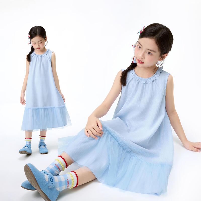 Girls  Lace Round Neck Sleeveless Mesh Dress 120