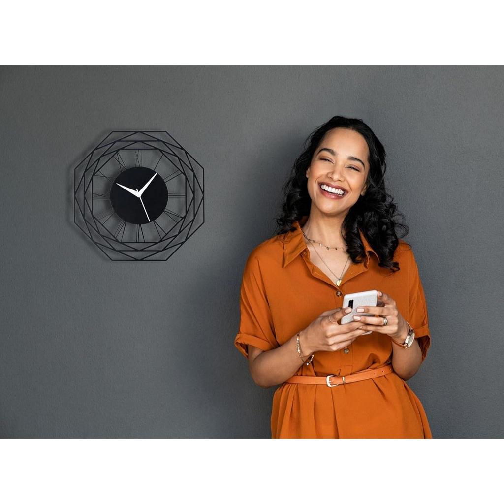 Wall Clock for Home, Office, Living Room, Bedroom, Kids Room and Kitchen (35 X 35 Cm) | Stylish Latest Home Decor | Black Color (Battery Included)