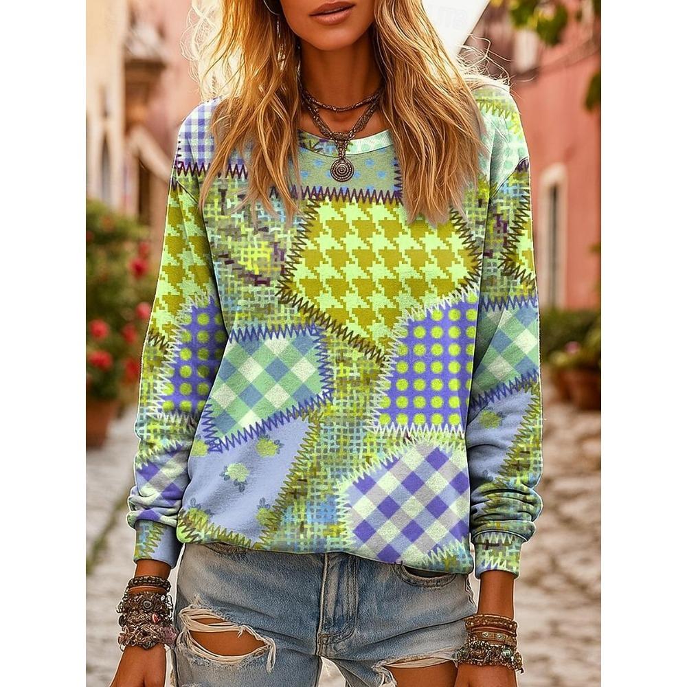 Fall Winter Pullover Women's Graphic Geometric Retro Sweatshirt 3D Prints O-Neck Long Sleeve Tops Women's Apparel Streetwear