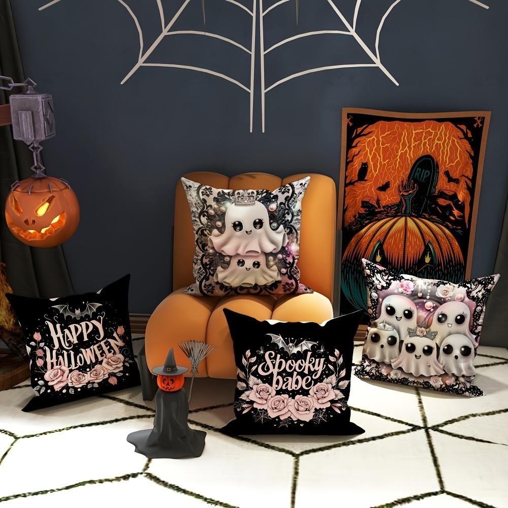 Spooky and Cute Halloween Pillowcases: Ghosts and Happy Halloween Designs Sofa Cushion Cover Holiday Party Decoration Gift