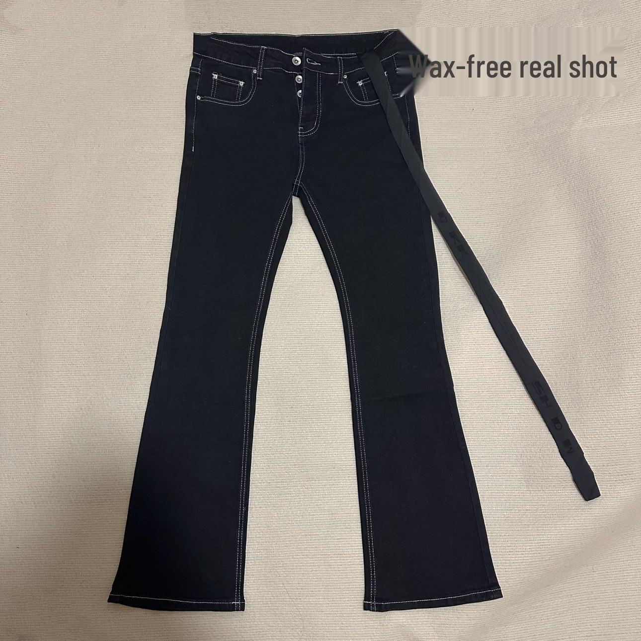 

Джинсы клеш из высокоэластичного черного дерева с ручной росписью, восковым покрытием и отделкой лентами 2XL