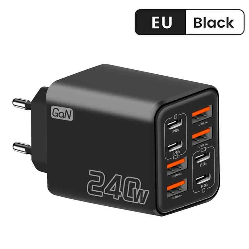 240W GaN USB C Charger 8 in 1 Fast Charging Phone Charger Power Adapter For iPhone Samsung Xiaomi Type C EU/US Plug Wall Charger 4