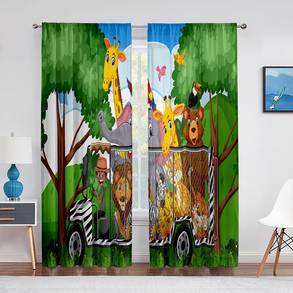 Мультяшный зоопарк тема оконные тюль занавески животные дикая природа тигр панда — фото 8