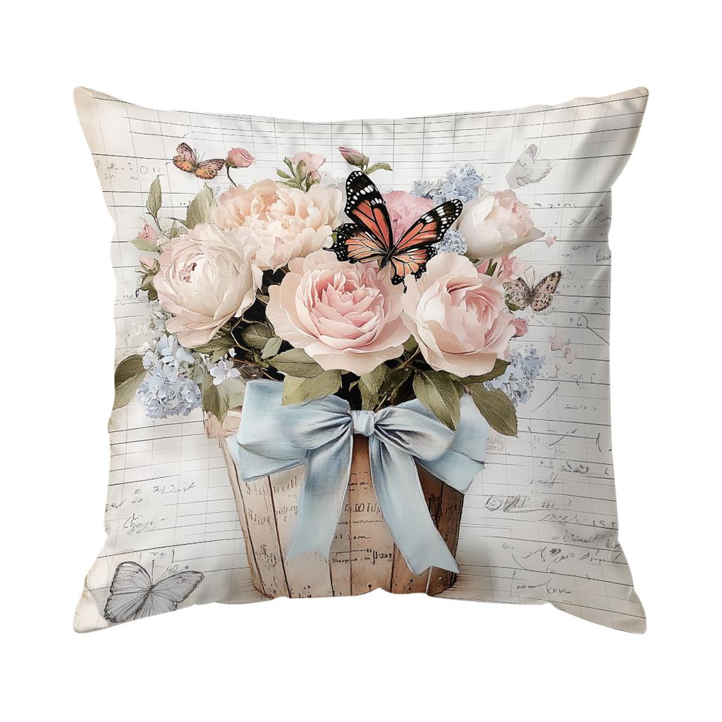 Vintage Butterfly And Flower Pillowcase Bedroom Sofa Cushion Cover 100% Polyester Living Room Cushion Pillowcase Home Decor