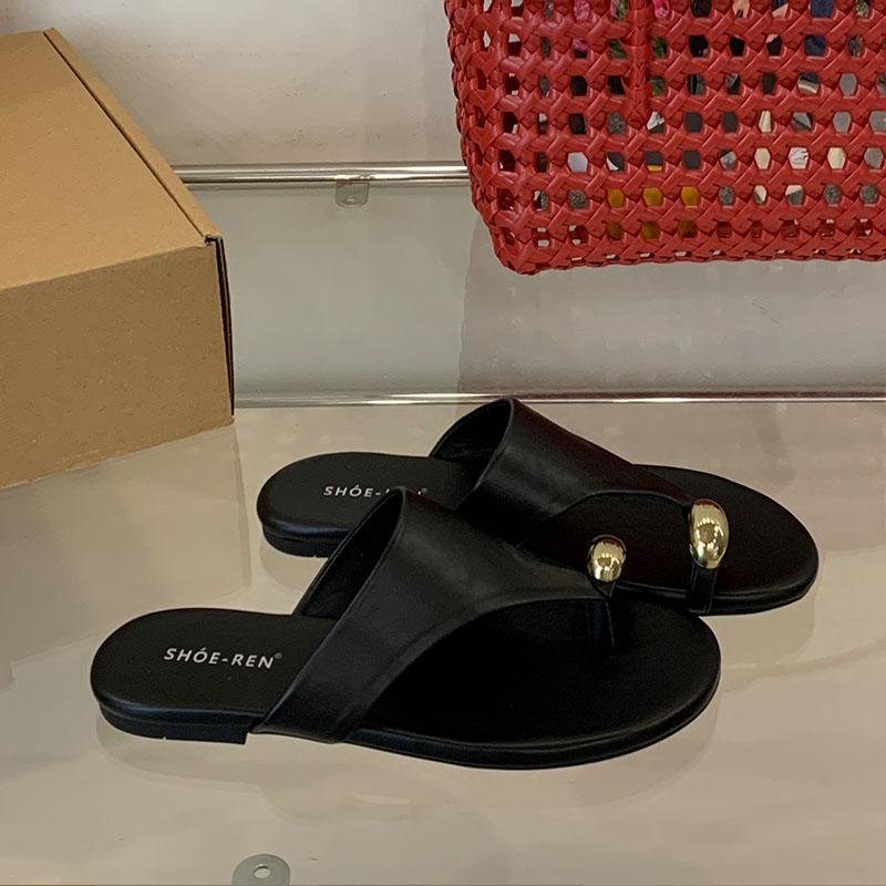 Fashion Summer Beach Female Flip Flops Women Flats Slides Slippers Shoes Fashion Metal Ladies Flats Slippers Sandals Footwear