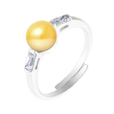 PERLINEA - Genuine Freshwater Cultured Pearl Ring Button 6-7 Mm Gold - Adjustable Size - 925 Silver - Women's Jewelry