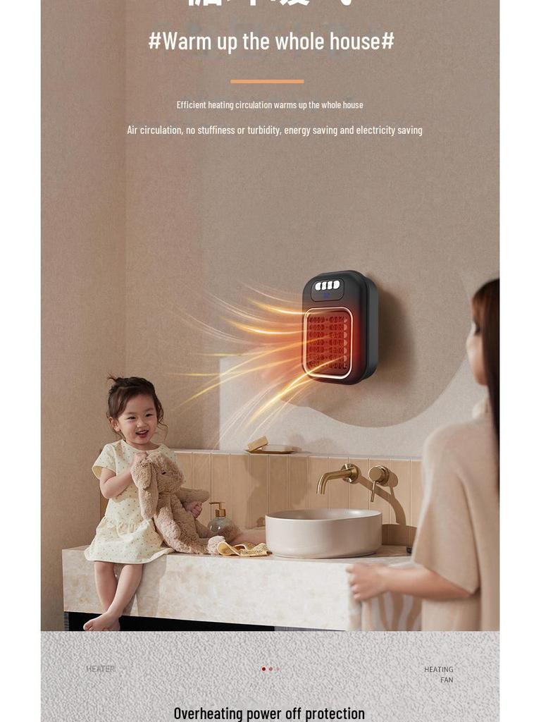 Mini solární elektrický ohřívač: Černý technický ventilátor pro vytápění domácností