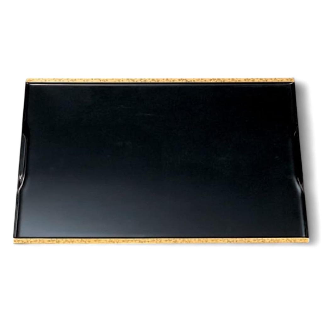 Koto Kaiseki Tray Black with Arabesque Bishamon Lacquerware Made In Japan J-kitchens (2 Shaku, 36cm), Gold-Rimmed Design, (ABS Resin),