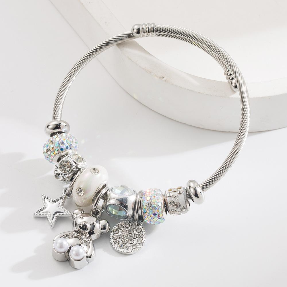 

Браслет Круглый Медведь Звезда Сплав Инкрустированный Регулируемый Браслет белый