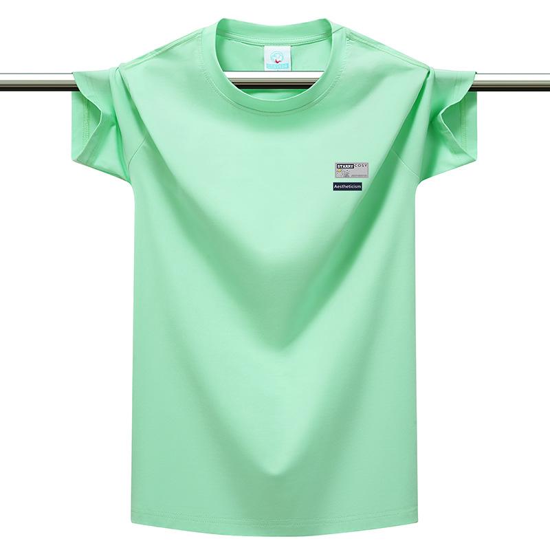 Men's T-shirt Summer Mint Green Short Sleeve Round Neck Tee Casual Slim Fit Cotton Top Breathable Soft Male Clothing Minimalist