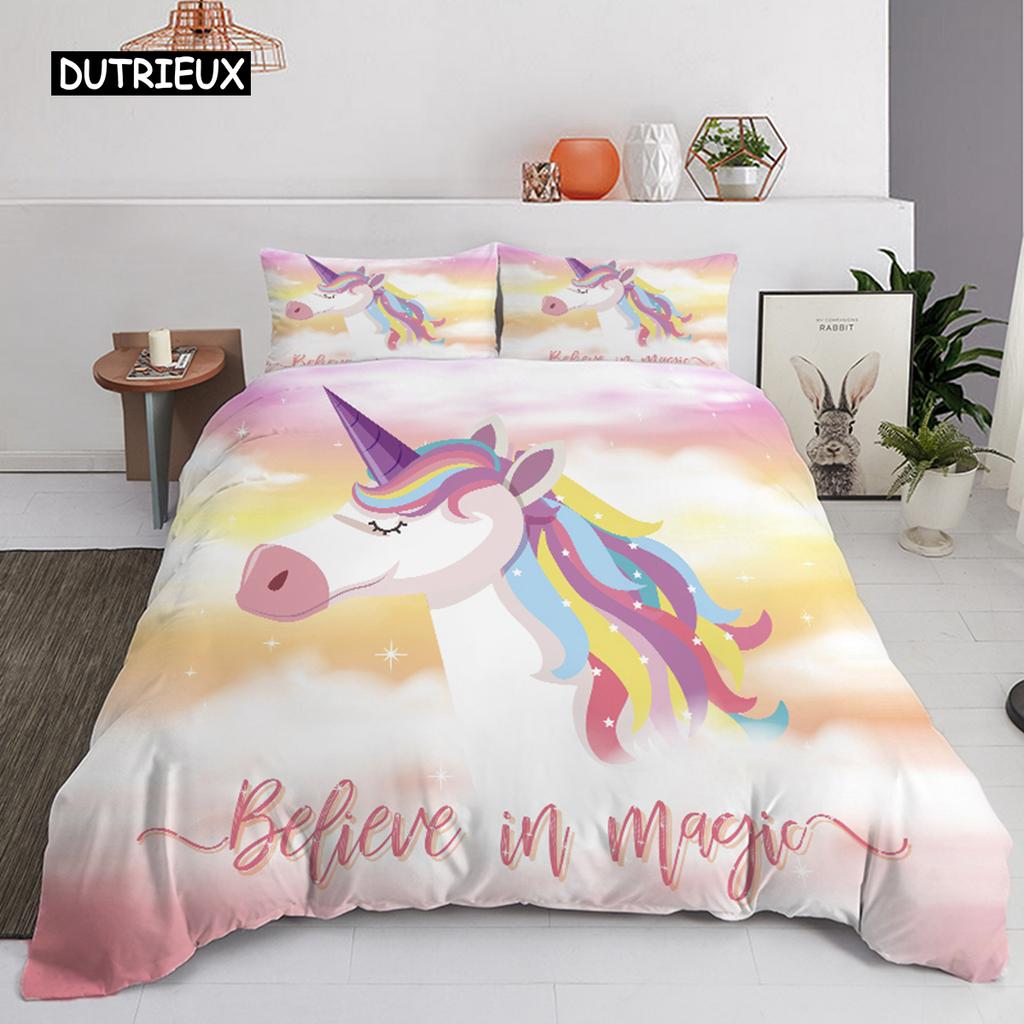 Lovely Cute Princess Kids Bedding Collection Microfiber Cartoon Unicorn Swan Ballet Girl Print Duvet Cover Girls Women Birthday Gift