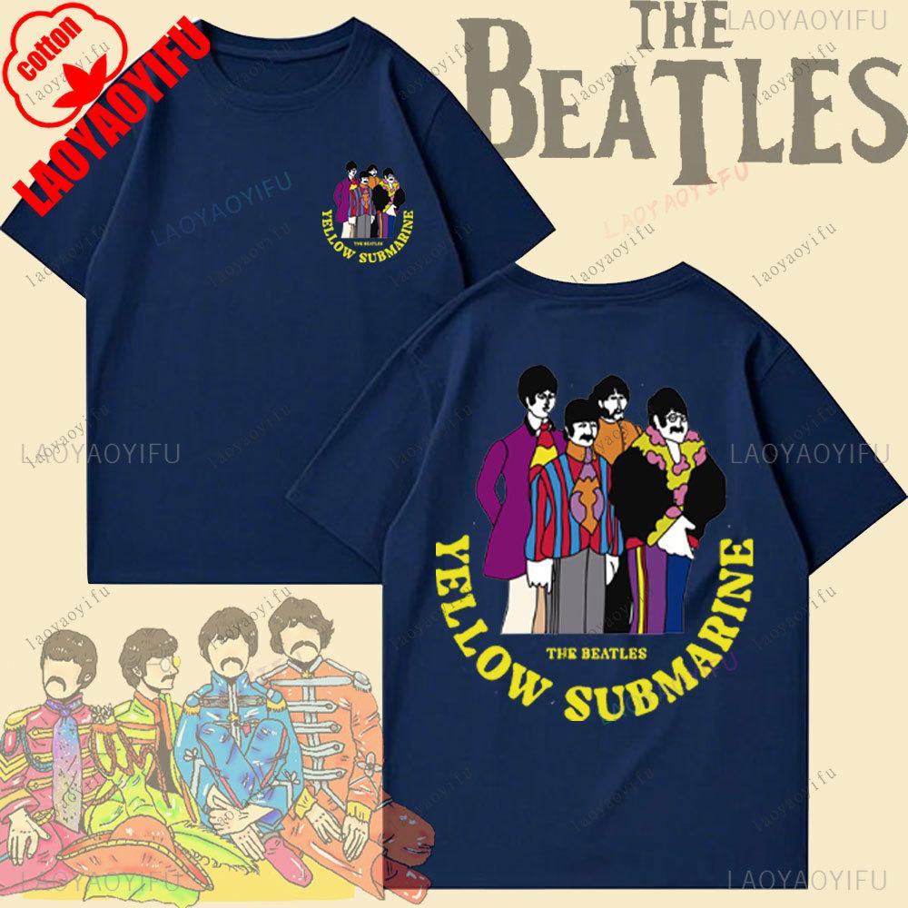 The Beatles Black Rock Band Tshirt Unisexs TShirt Y2k Street Fashion Streetwear Cotton Tops Oneck Shortsleeve Sweatshirt