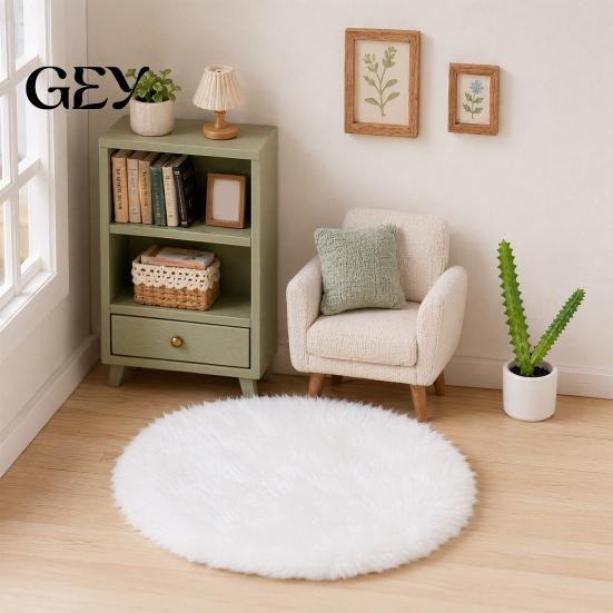 Mini Floor Mat Dollhouse Carpet, 1:12 Scale Miniature Plush Round Rug, Tiny Rug for Doll House Flooring Accessories, Micro Landscape Decoration