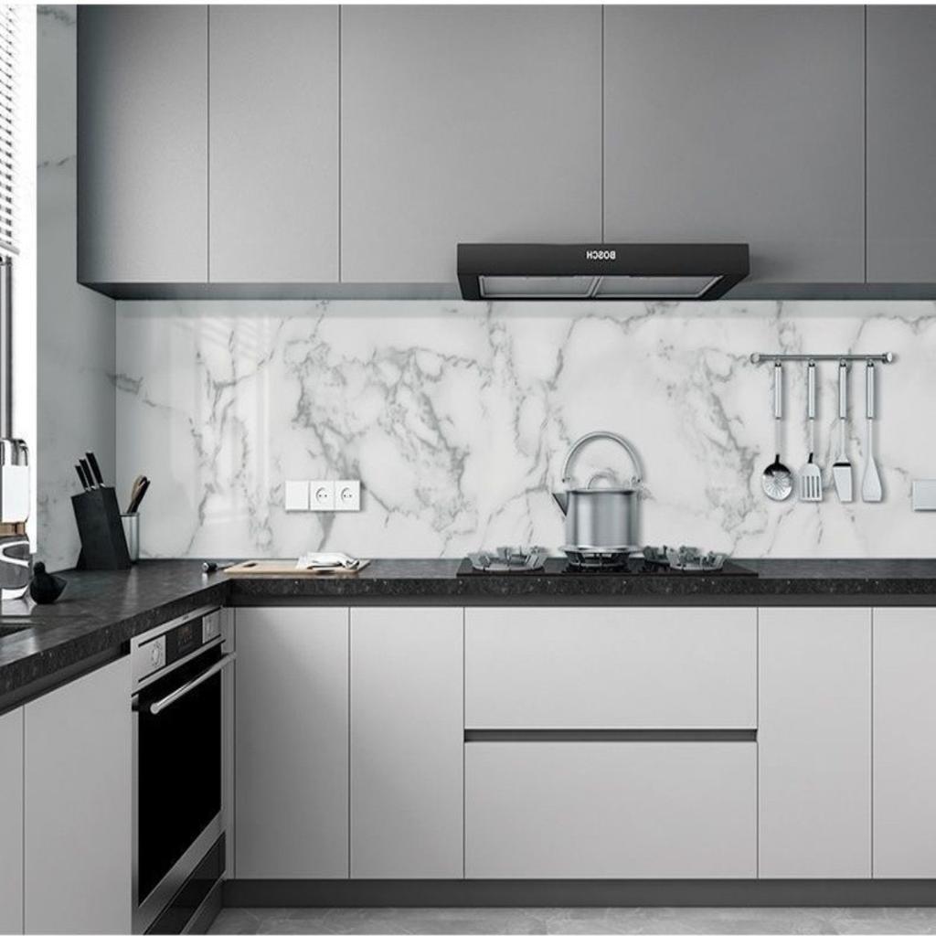 55cm Kitchen Wall Stickers Vinyl Marble Self Adhesive Wallpaper Heatproof Waterproof Contact Continuous Wallcovering Wall Decor