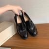 Cowhide Version~ Grape Mother Same Leather Round Head Lazy One Pedal Thick-soled British Style Versatile Loafer Leather Shoes Women