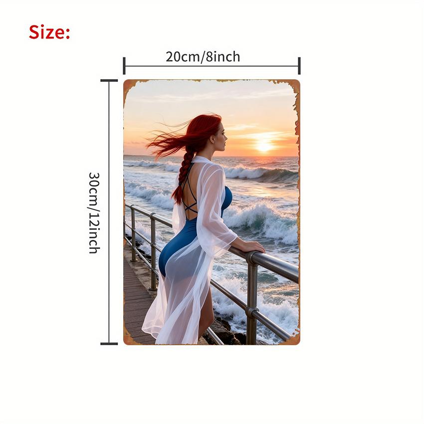 Sunset Ocean Silhouette Metal Sign Inspirational Wall Art Decor for Bedroom Game Room x Inch 20x30cm(7.8x11.8inch)