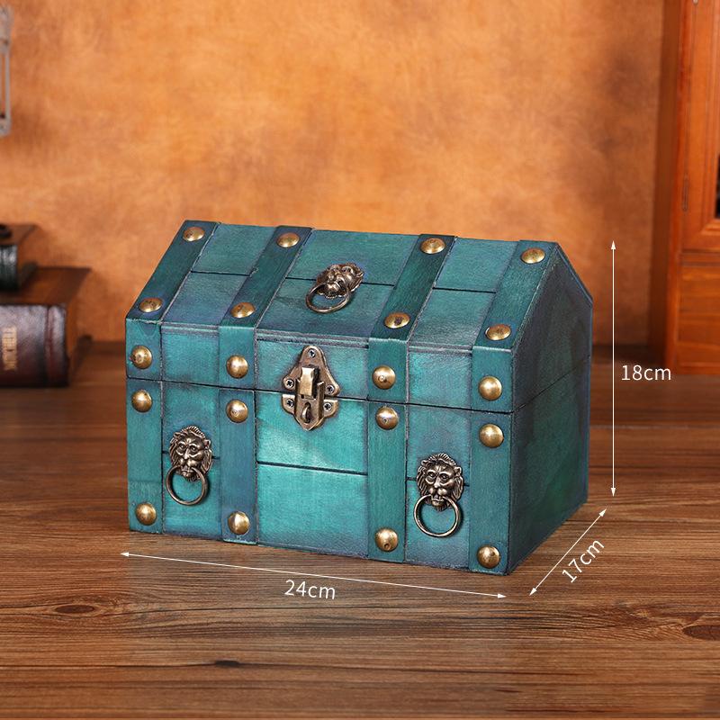 Pirate Treasure Chest With Lock Wooden Lockable Trinket Box Vintage Design Money Coin Decor Storage Box Jewelry Box