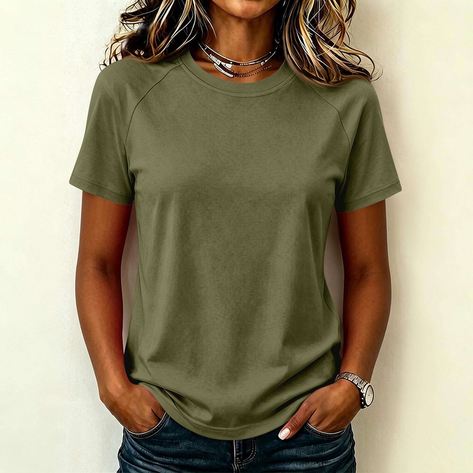 Women s Stylish Raglan Sleeve Top - Color Round Neck Casual Short Sleeve Tee XL