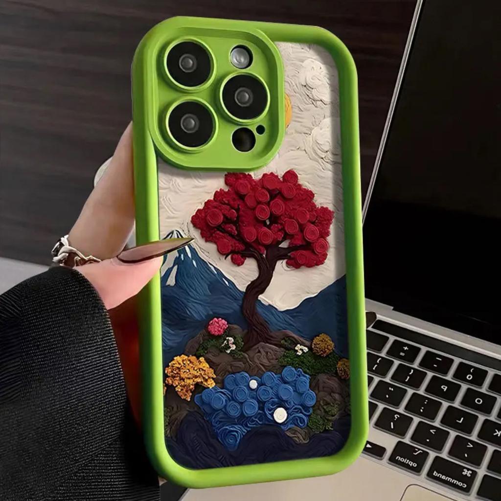 Oil Painting Mountains and Rivers Flowers iPhone17Promax Mobile Phone Case Ladder for Apple 16promax All-inclusive Tianyan