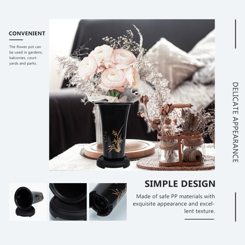Tall Round Black Planters Plastic Flower Pot Resin Tray Indoor Plant Flower Planting Holder Large Planter Decorative