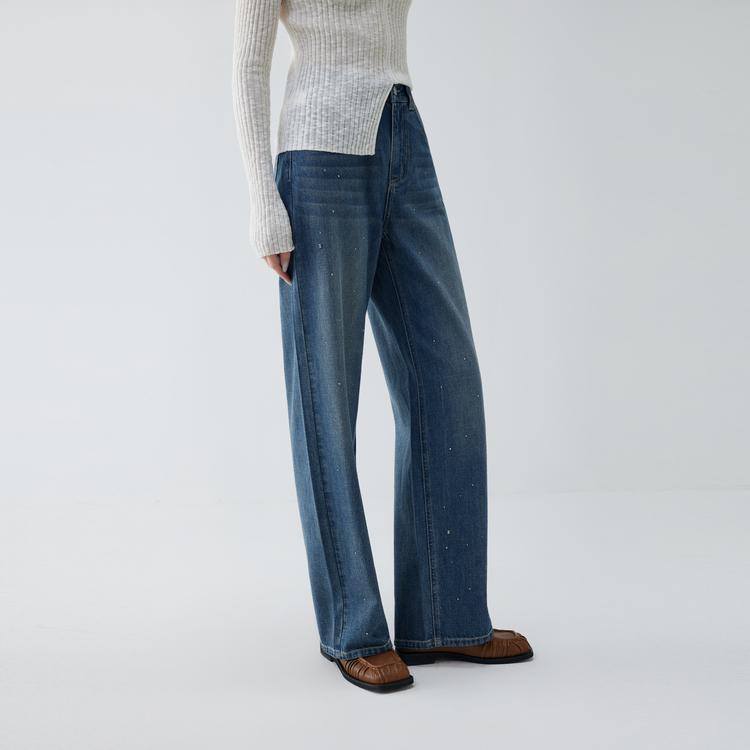 ELLE French Fashion Design High-Waisted Slimming Casual Loose Versatile Straight Leg Jeans Women Bottoms EQ52181