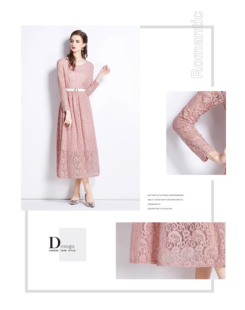 Vilaria Long Sleeve Midi Party Short Round Solid Perfect for and Special Women's All-Lace Dress, Length, Dress, Sleeves, Neck, Slimming, Color,