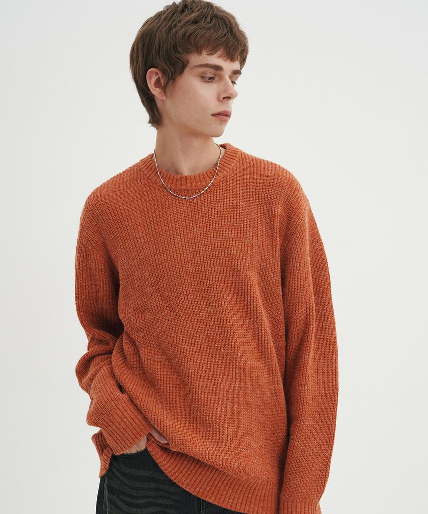BLOND9 Crew Neck Rib Knit Sweater_Melange Orange (Type A)