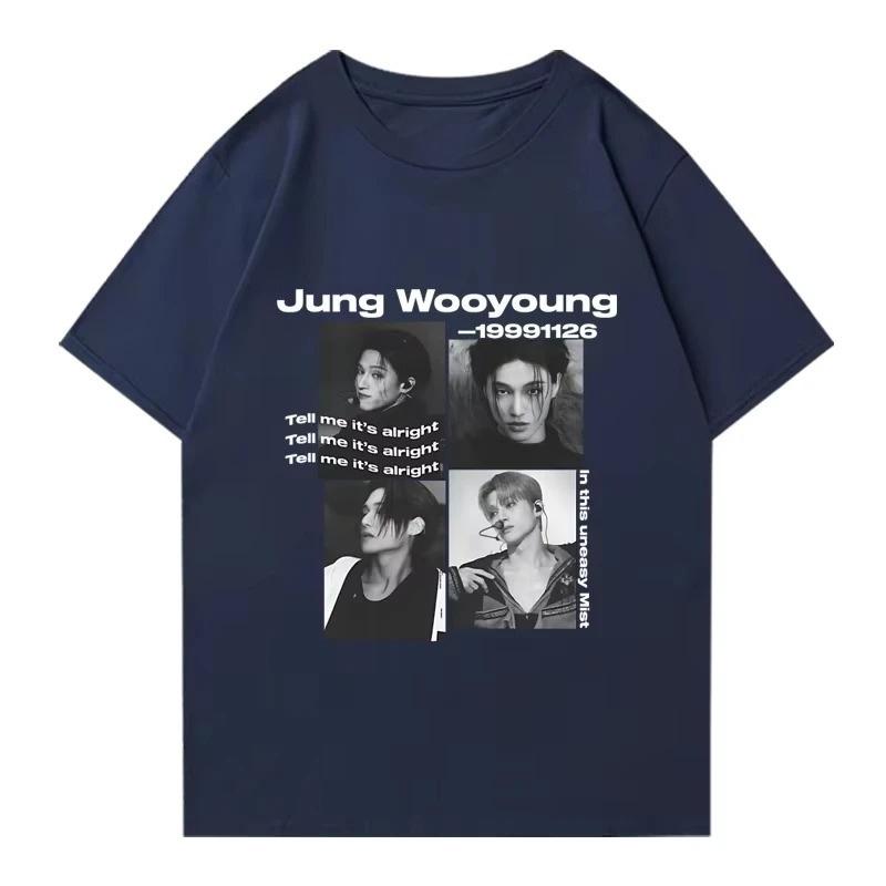 2026 Kpop Ateez Wooyoung Graphic Black T-shirt Men Women Fashion Oversized Short Sleeve T Shirts Unisex Summer 100% Cotton Tops