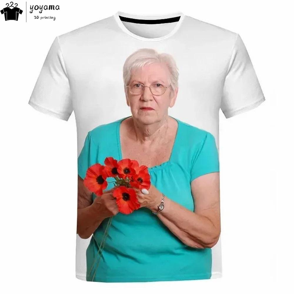Magliette Grafiche Stampa 3D Moda Donna Anziana che Lecca Ghiacciolo Rosso Abbigliamento Uomo Magliette per Uomo Estate Manica Corta Tee Top