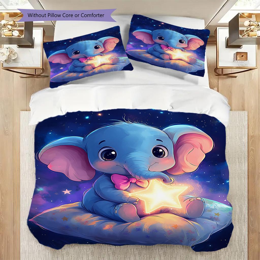 Elephant Pattern Bedding Quilt Set Quilt Cover Pillowcase Home Decoration Birthday Gift (1 * duvet cover + 2 * pillowcase, without core)