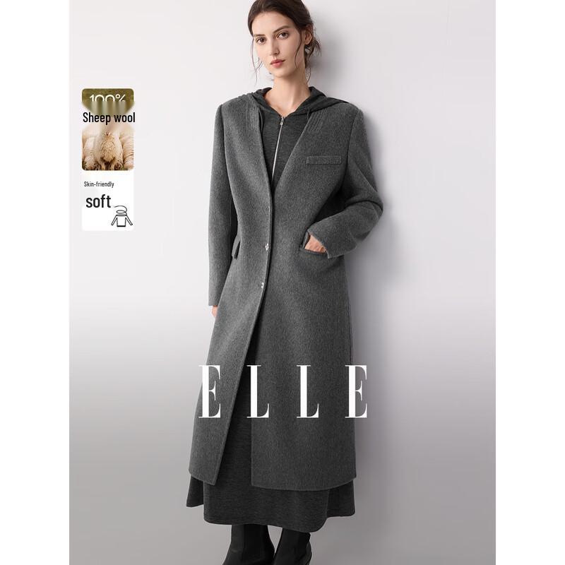 ELLE Women s 100% Lambswool V-neck Wool Coat M