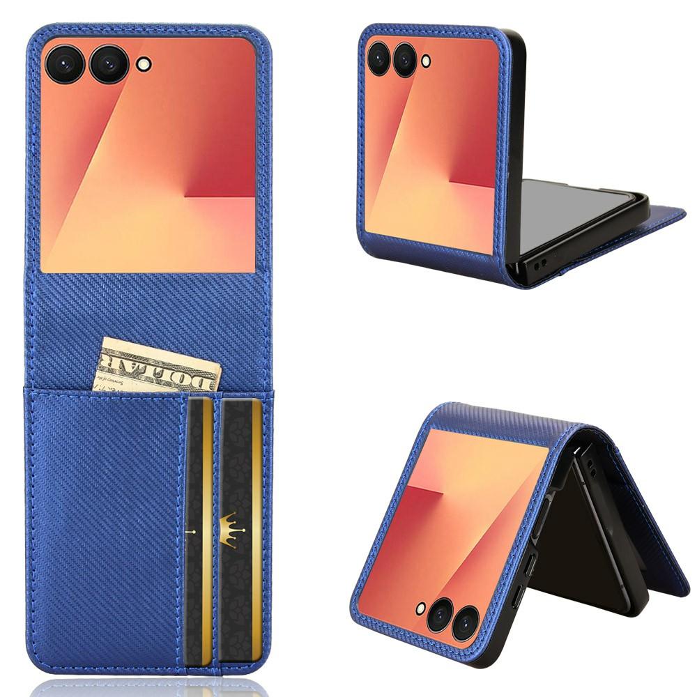 

For Samsung Galaxy Z Flip7 5G Case PU Leather+PC Card Holder Mobile Phone Cover Blue