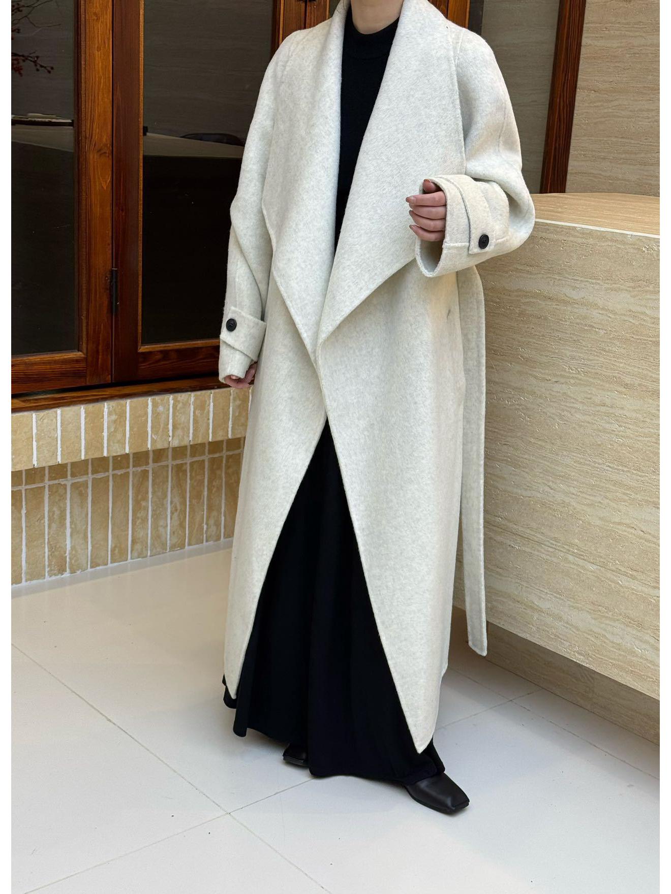 

2025 Двустороннее женское пальто из смесовой шерсти с большим лацканом - Корейский ленивый стиль, халат Small