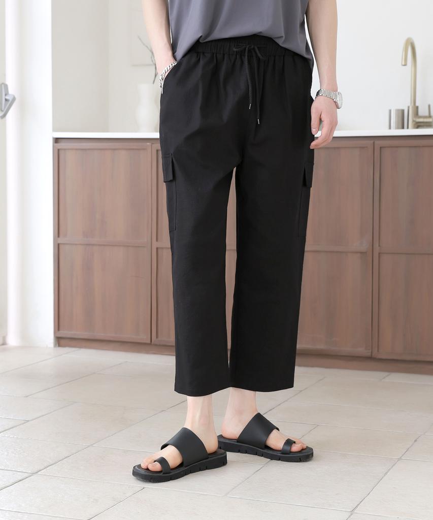 Jikeulib Elastic Waist Spandex Pocket Crooked Wide Pants