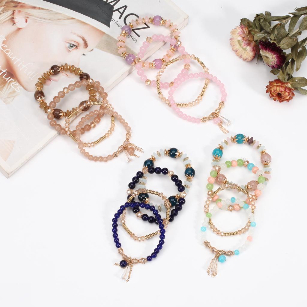 4Pcs/set Bohemian Stackable Bead Bracelets For Women Multilayered Bracelet Pendant Charm Stretch Bangles