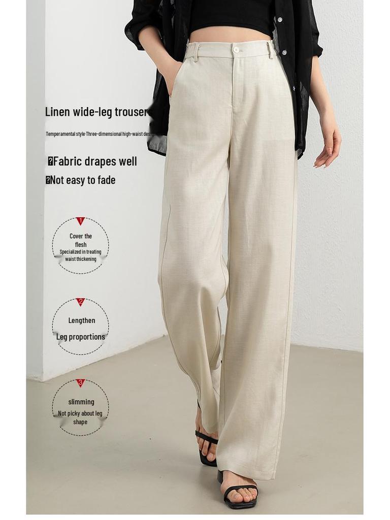Guang Mei Women's Breathable Linen Wide-Leg Petite Pants - Summer Casual Drape Tencel 2026