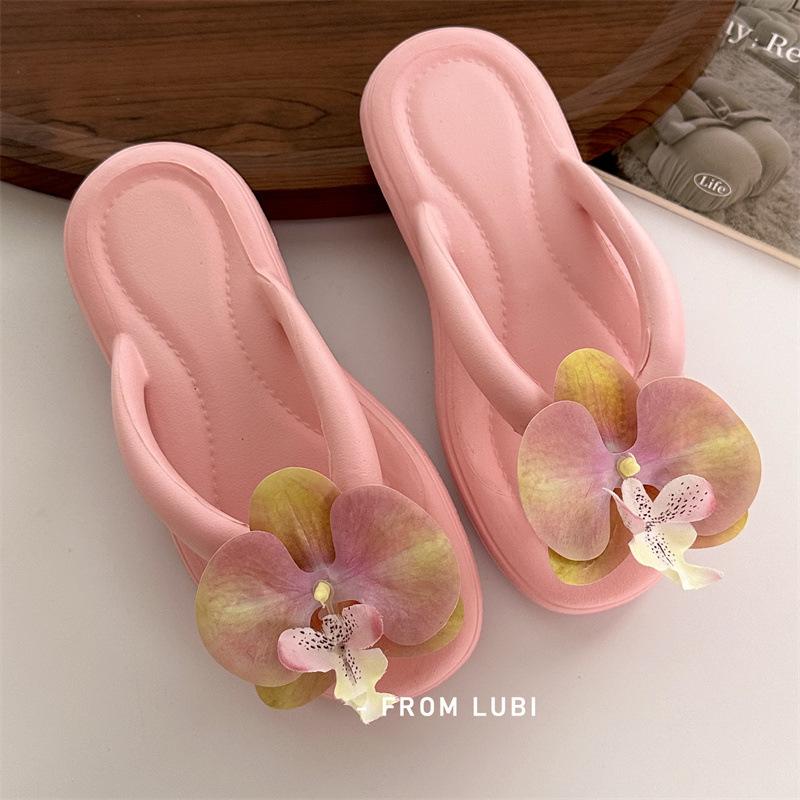 Butterfly Orchid Flip Flops Women's New Summer Fashion Flat Bottomed Soft Bottomed Beach Slippers