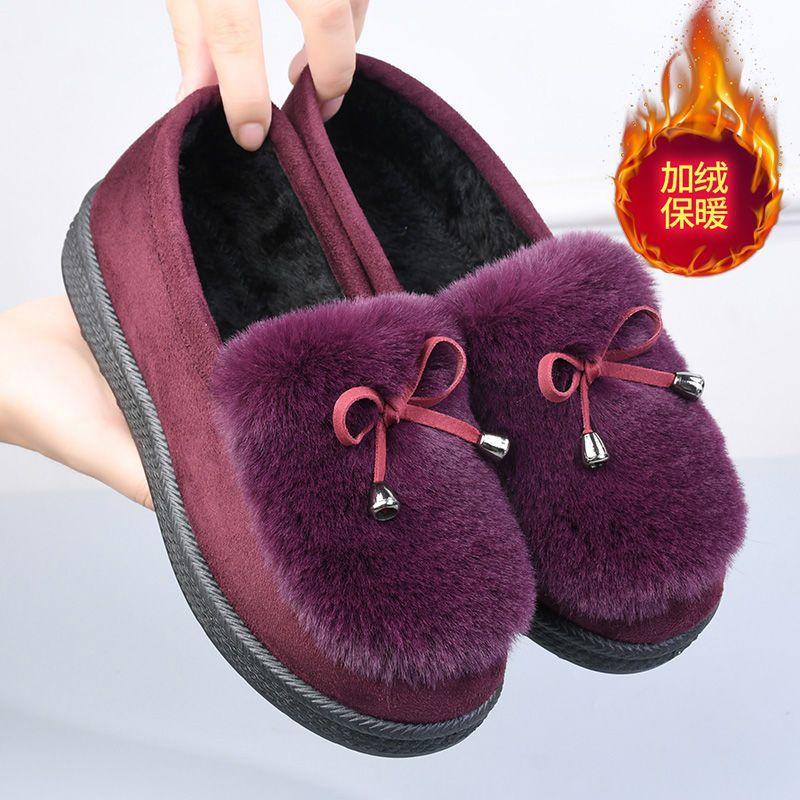 New Autumn and Winter Fluffy Shoes Women's Velvet Warm Women's Cotton Shoes Flat-soled Doudou Shoes Old North Cloth Shoes Versatile Casual